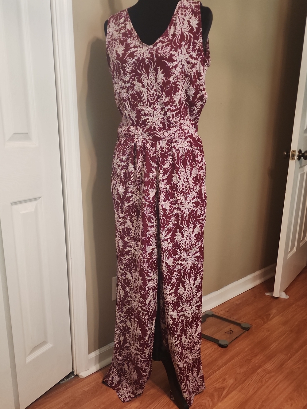 ASOS Wine and Cream Floral V-Neck Jumpsuit